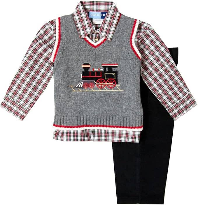 Good Lad Apparel - Good Lad 2/7 Boys Grey Train Sweater Vest Set