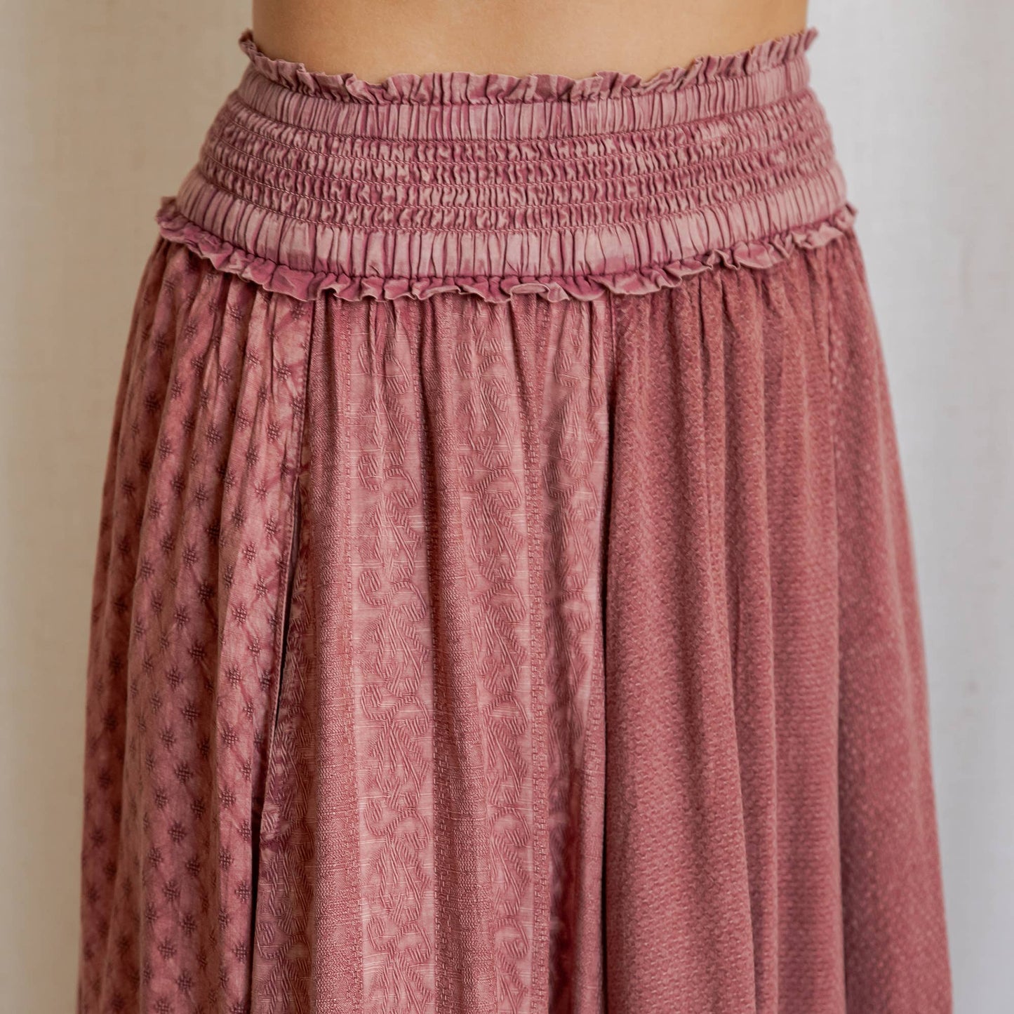 Young Threads - Rustic Textured Smocked Waist Ruffled Tiered Maxi Skirt