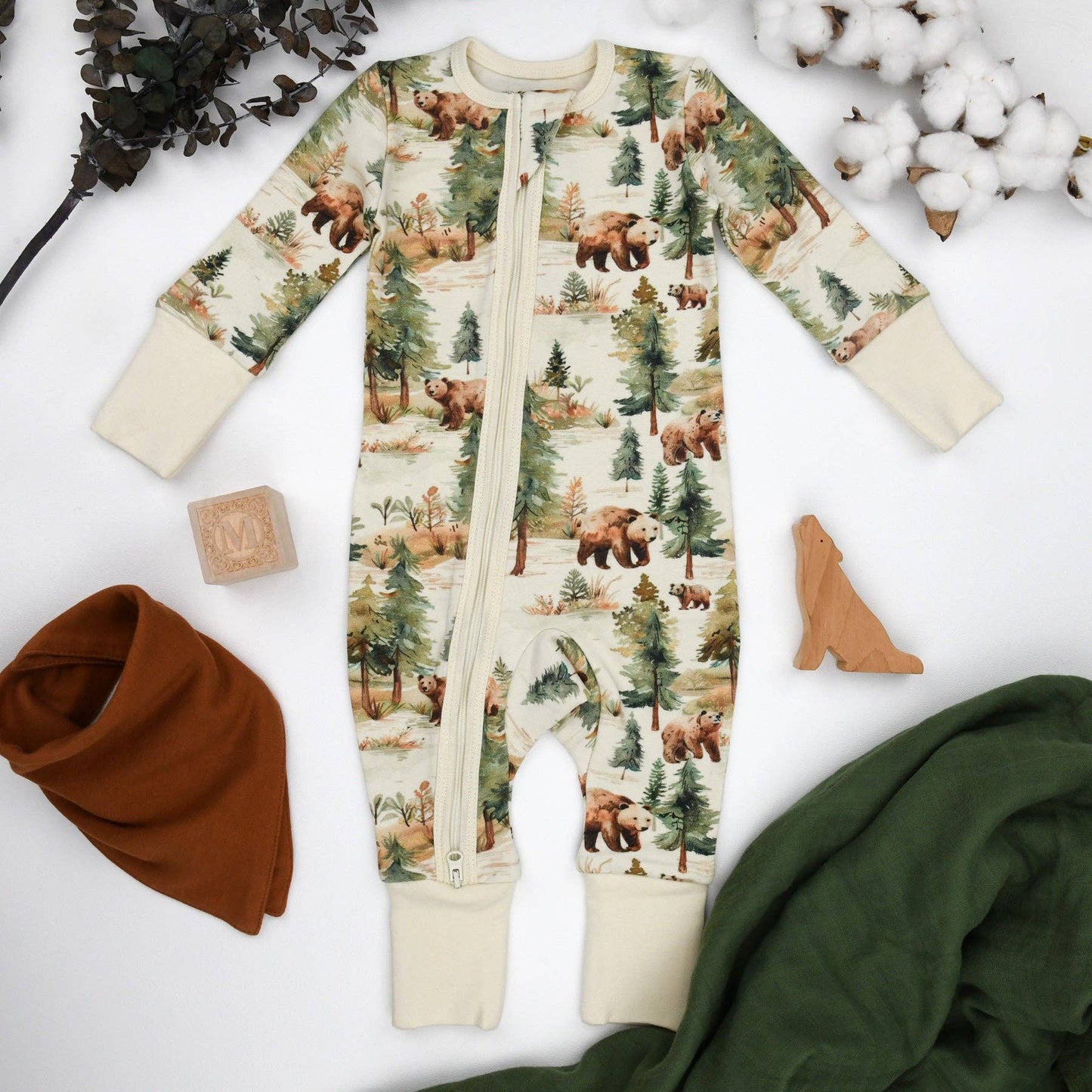 Earthy - Organic Cotton Baby Pajamas 2-Way Zip Front Zipper Sleeper, Bodhi