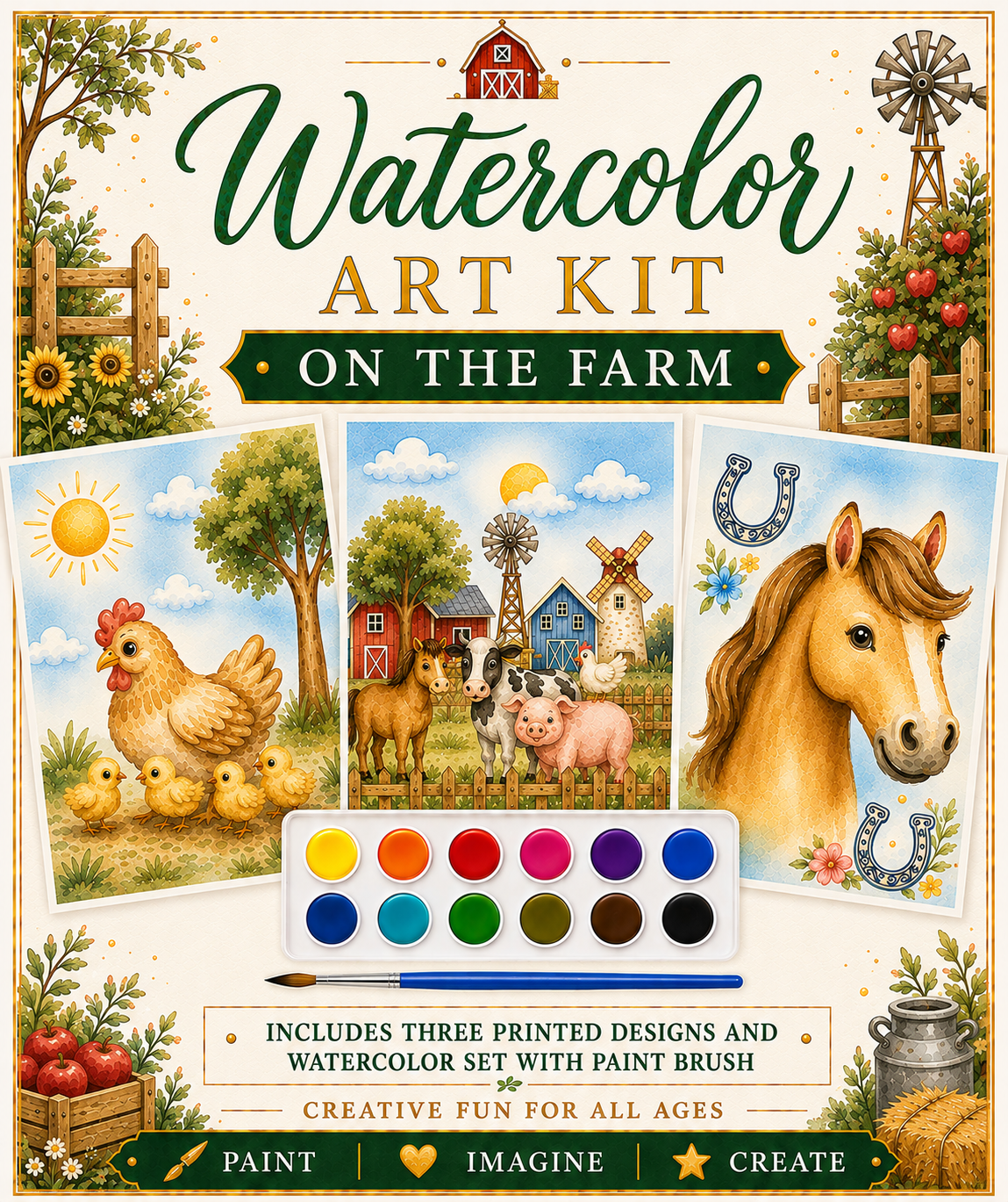 Jessie Marie Creative - Watercolor Art Kit: Farm Theme Designs