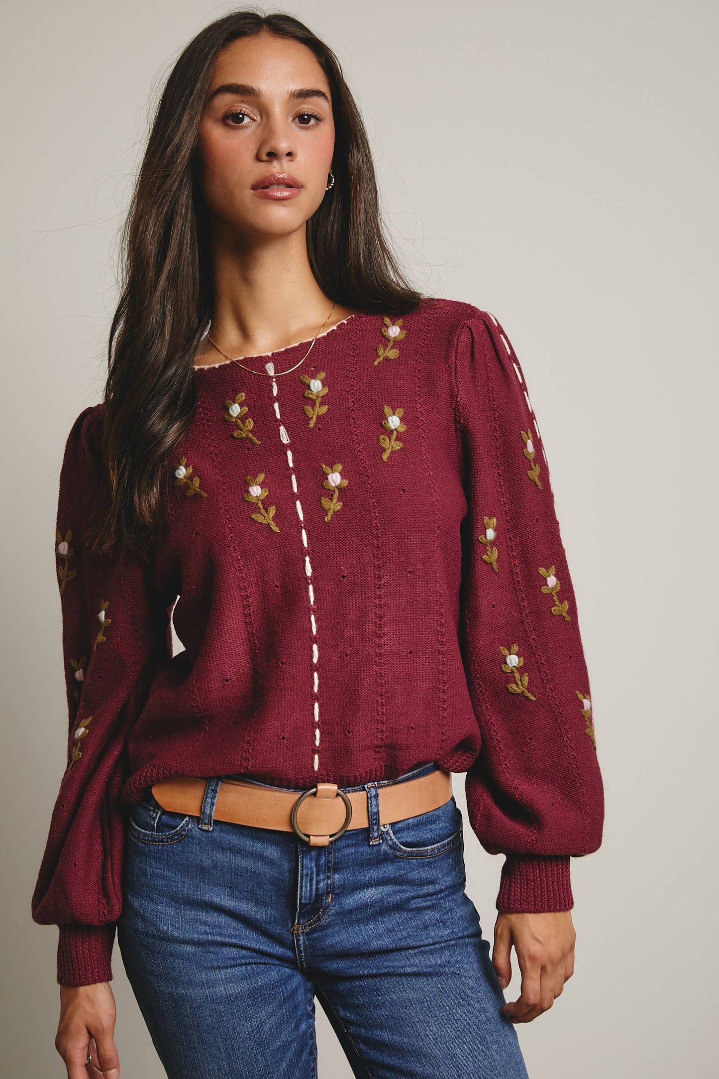 Forte - Embroidered Blossom Knit Sweater FSW0002