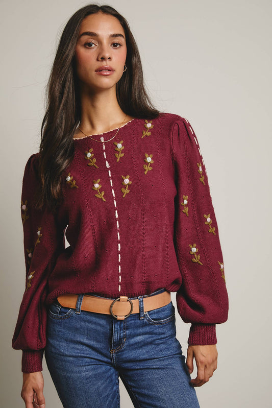 Forte - Embroidered Blossom Knit Sweater FSW0002