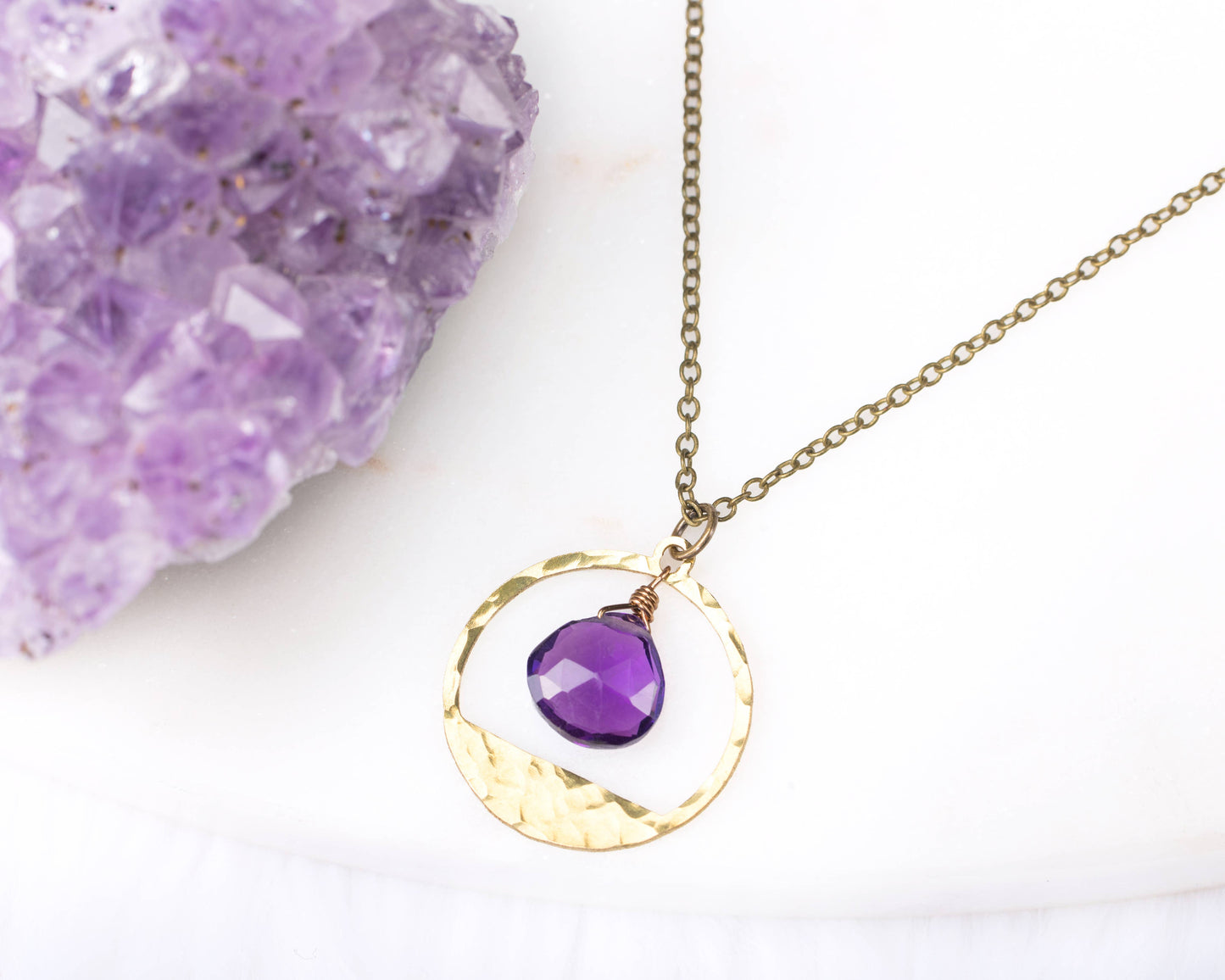 Edgy Petal Jewelry - Purple Hammered Geometric Circle Necklace