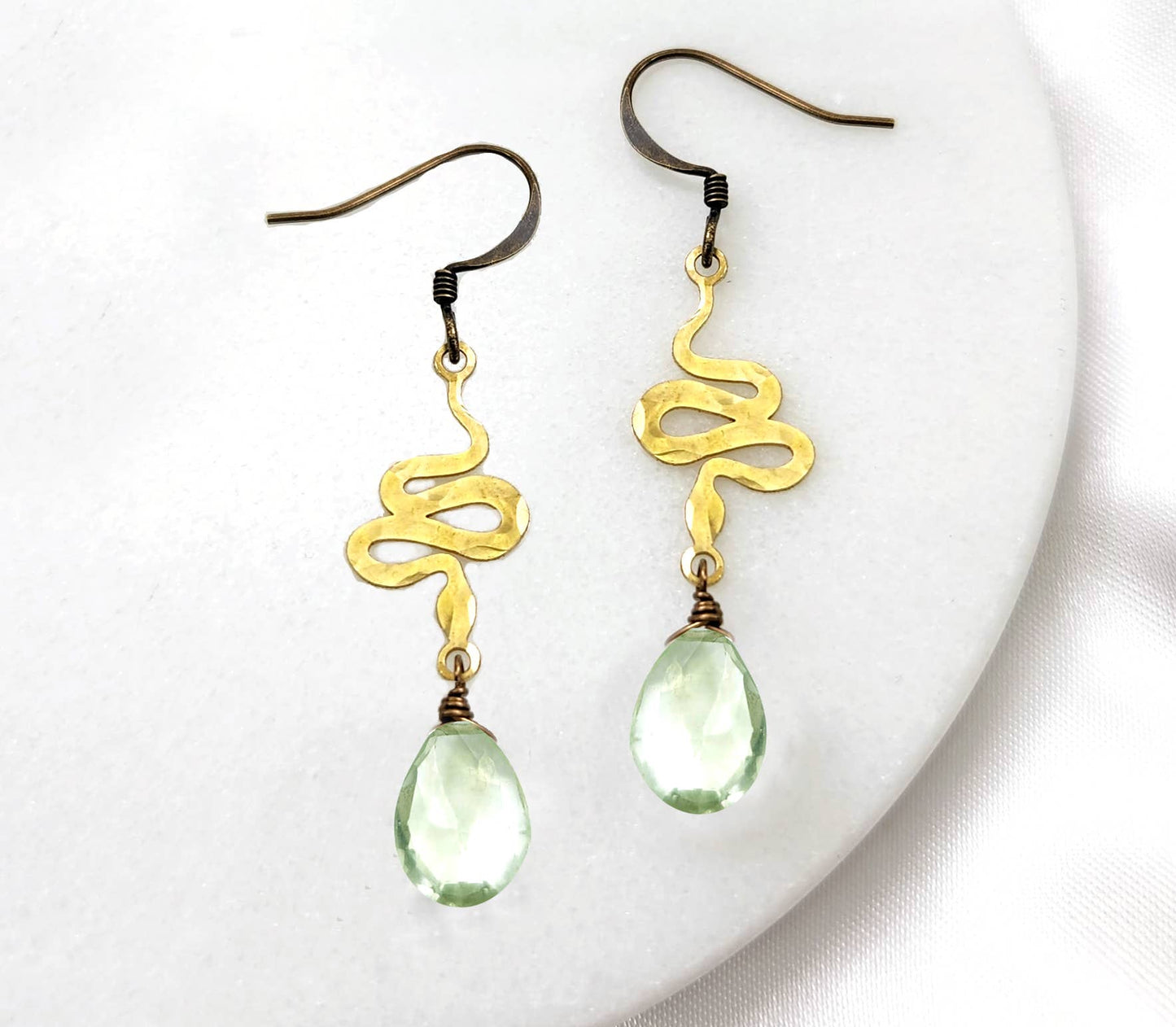 Edgy Petal Jewelry - Dainty Hammered Snake Gemstone Earrings in Multiple Colors