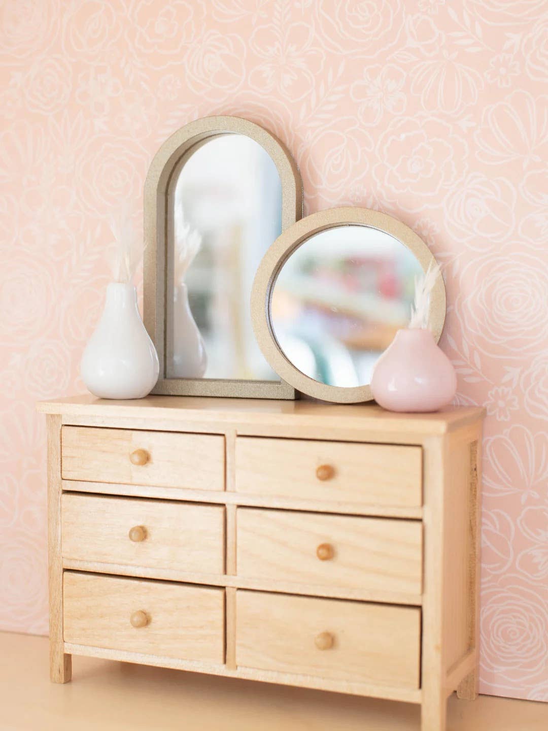 Macy Mae Dollhouse Designs - Dollhouse Wide Dresser | Wood Knobs