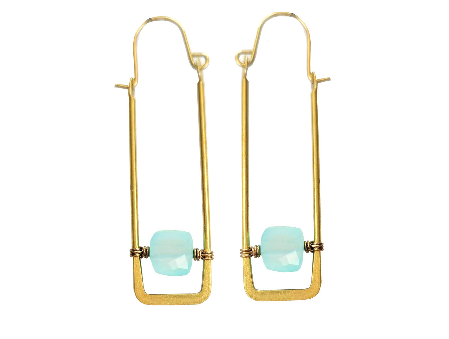 Edgy Petal Jewelry - Rectangle Hoop Earrings with Cube Gemstones multiple colors