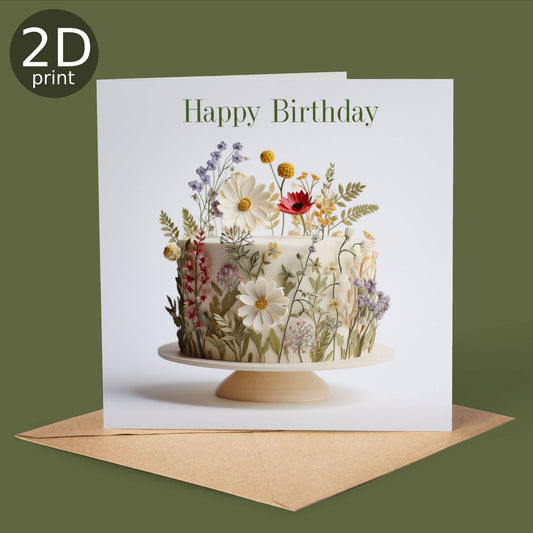 Good Post Day - Happy Birthday Garden Flower Cake 2D Printed Card