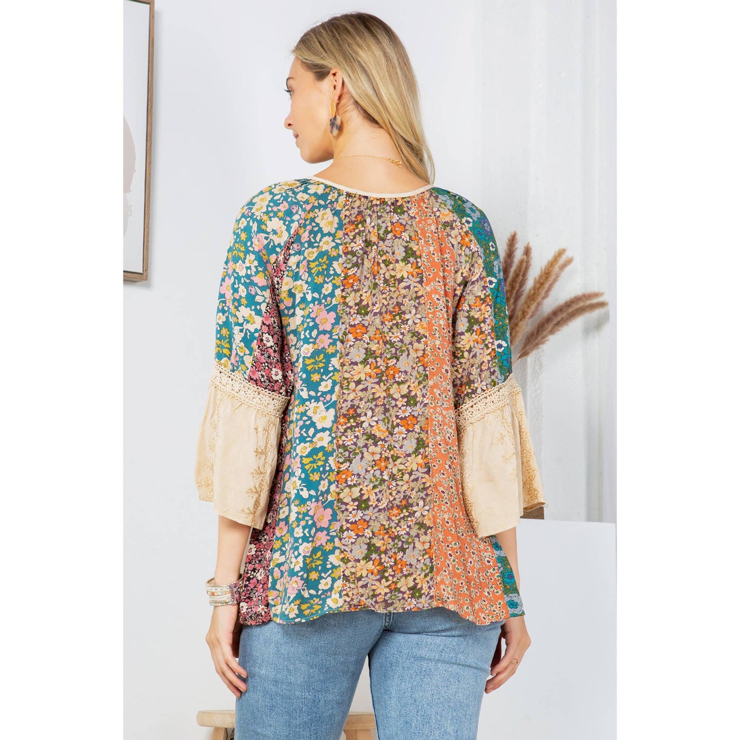 Young Threads - Enchanting Whimsy Overdyed Rayon Peasant Top With Embroidery