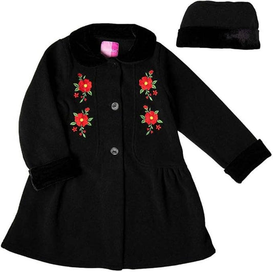 Good Lad Apparel - Good Lad 2/6X Girls Black Embroidered Fleece Coat with Hat