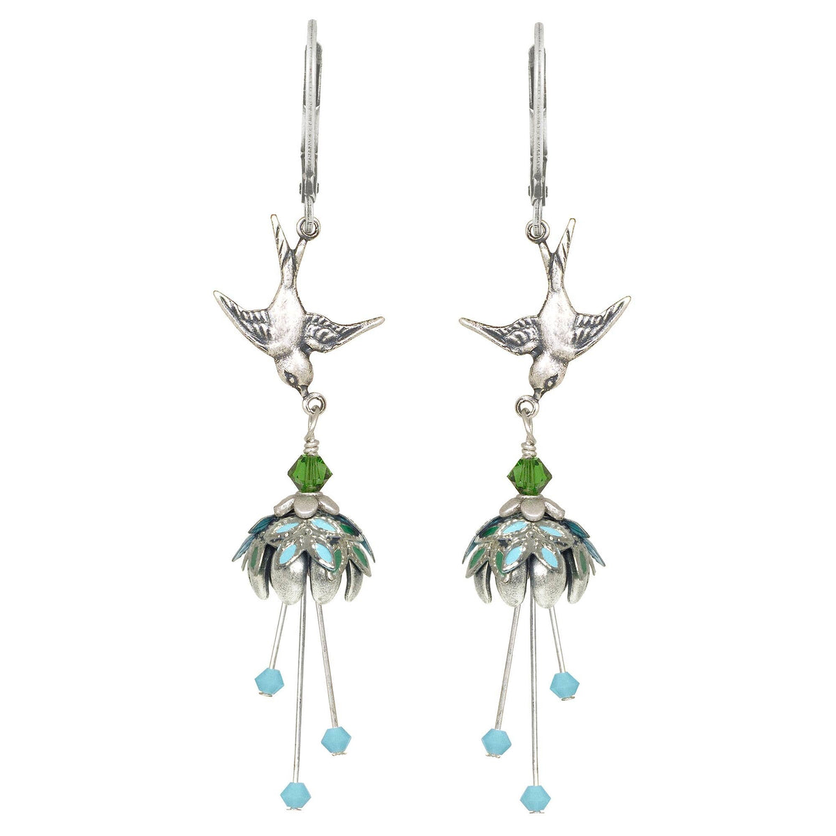 NoMonet - Flower Fairy: Floral Bird Hand Painted Earrings w/ Crystals
