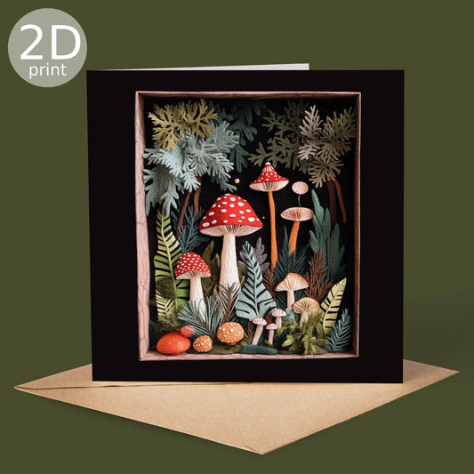 Good Post Day - Mushroom Toadstools & Ferns 2D Printed Shadow Box Card