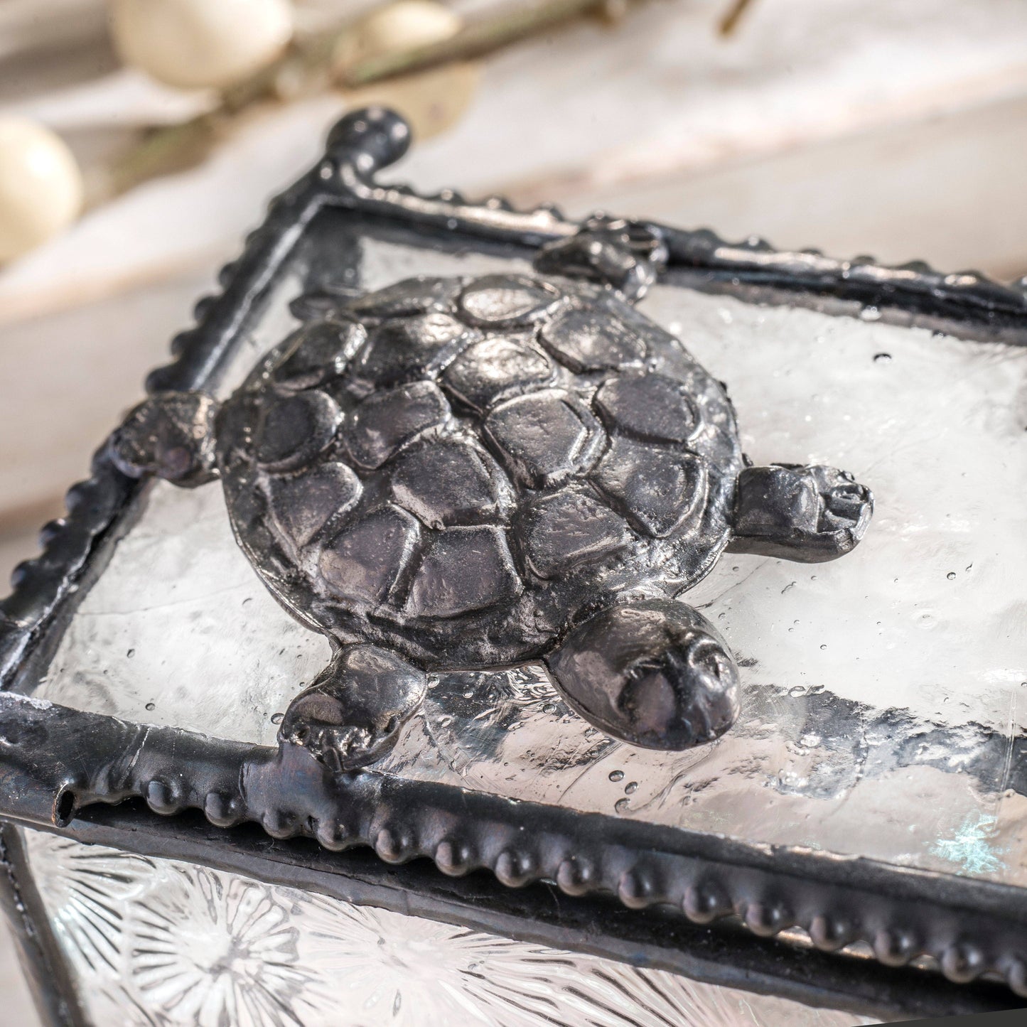 J Devlin Glass Art & Bert Anderson Collection - Glass Jewelry Box with Sea Turtle Accent Keepsake - J Devlin