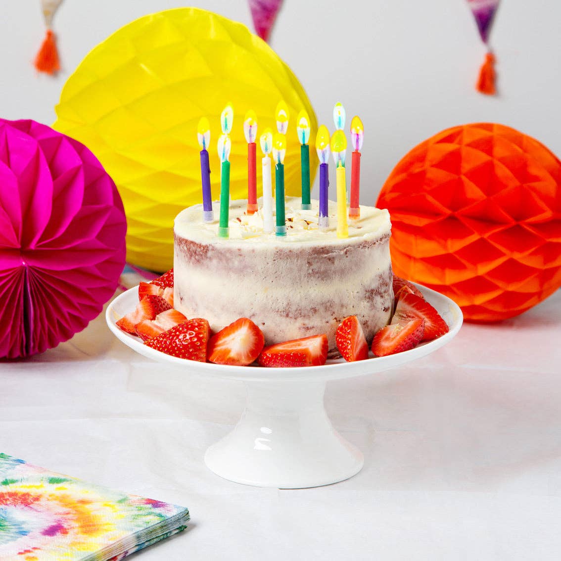 Talking Tables USA - Home, Birthday, Games & Seasonal Decor - Rainbow Flame Birthday Candles - 12 Pack | Cake Candles |