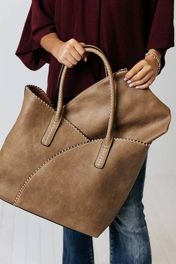 MiMi Wholesale - COL001-2 2-in-1 Stitch Trim Detail Shoulder/Tote Set Bag