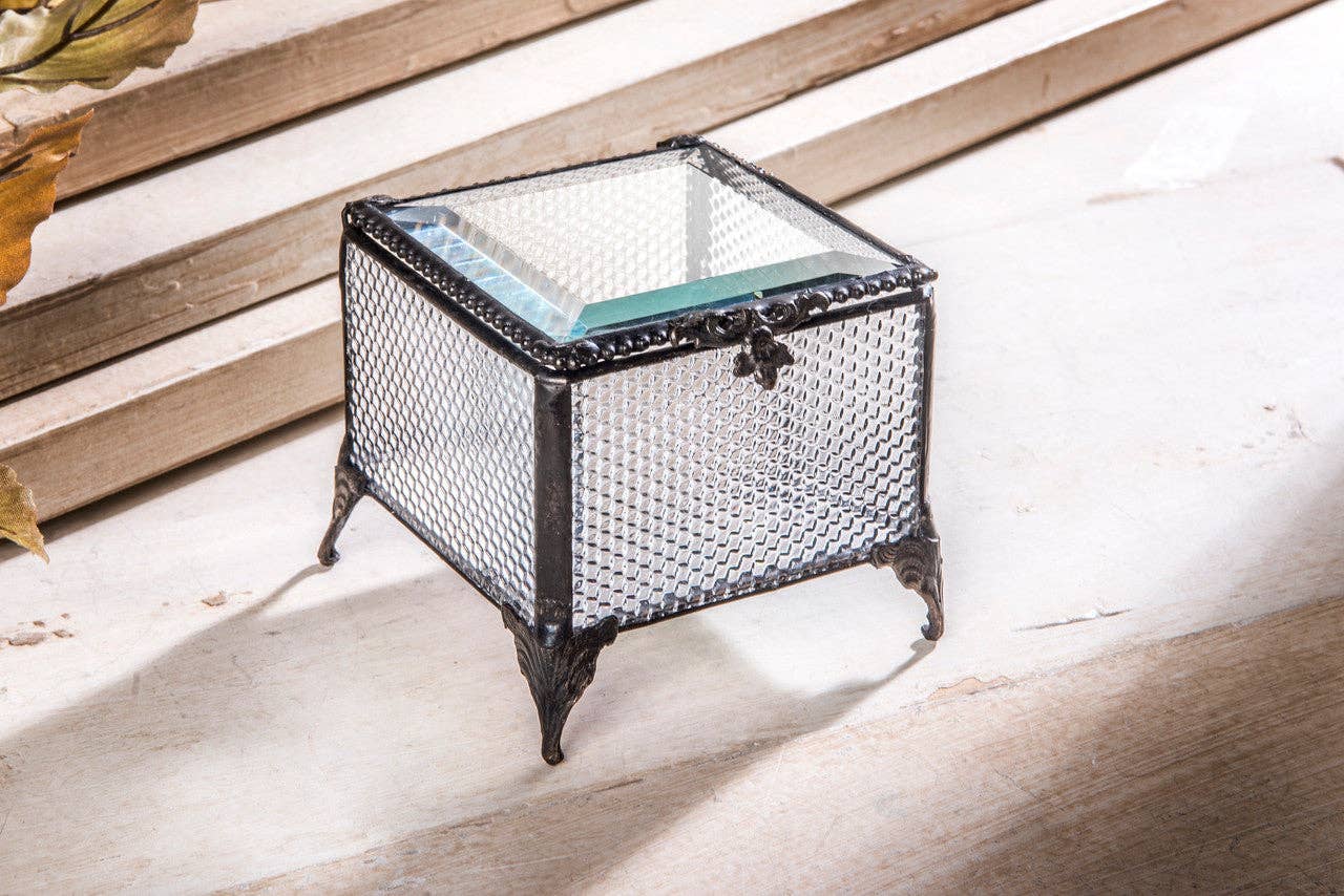 J Devlin Glass Art & Bert Anderson Collection - Box 825 Clear Honeycomb Glass Box
