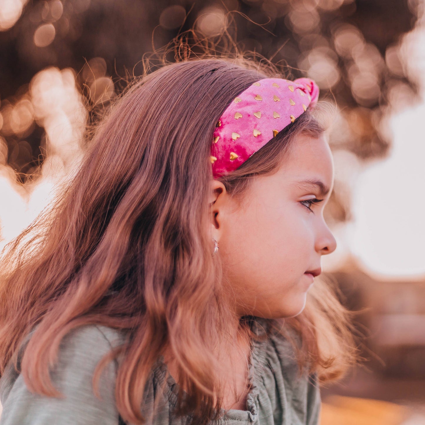 Frog Sac - Kids Knot Headband - Gold Heart Stud Velvet Hair Accessories
