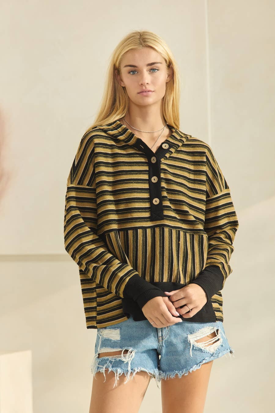 Oddi - Textured Striped Jacquard Hooded Sweatshirt