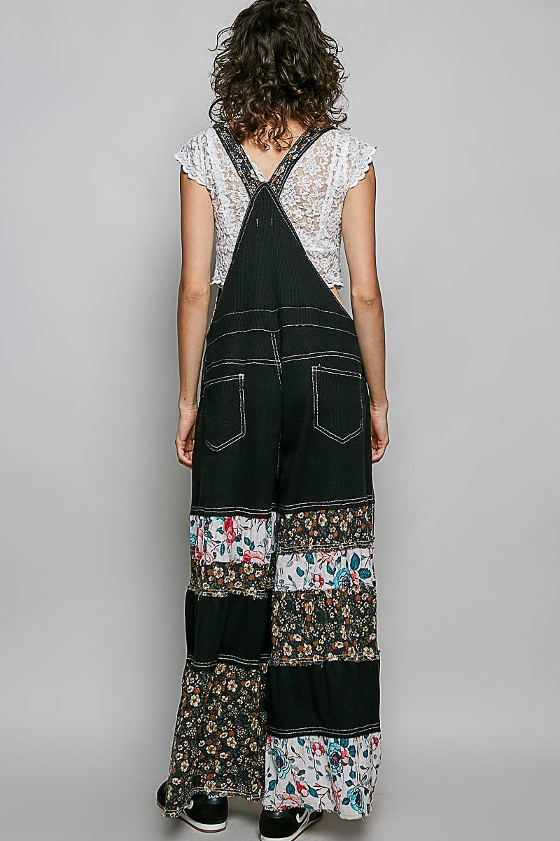 Pol Clothing - Feminine Mixed Printed Fabric Ruffle Wide Leg Overall