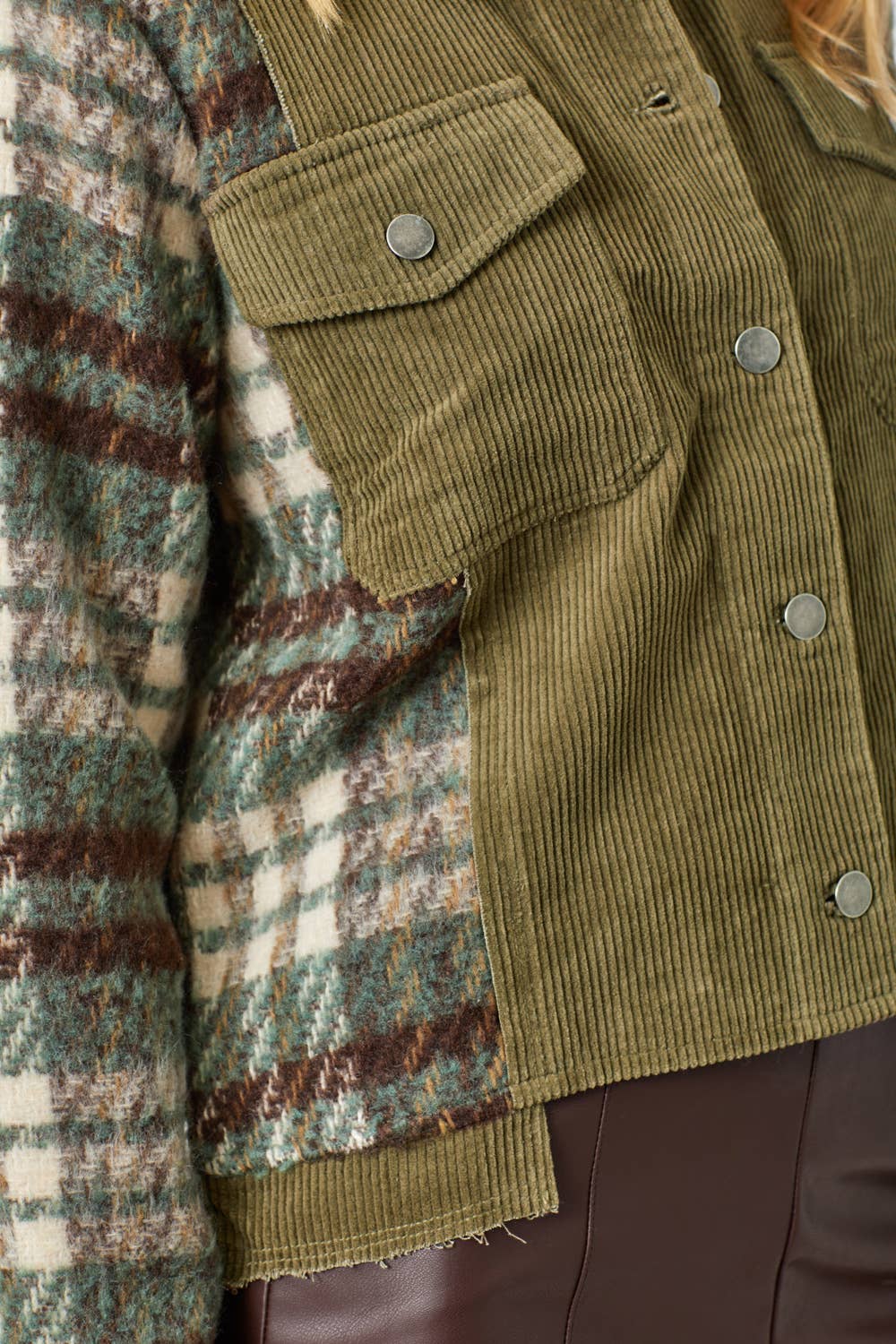 Mystree - 60213 Plaid Sleeve Corduroy Jacket