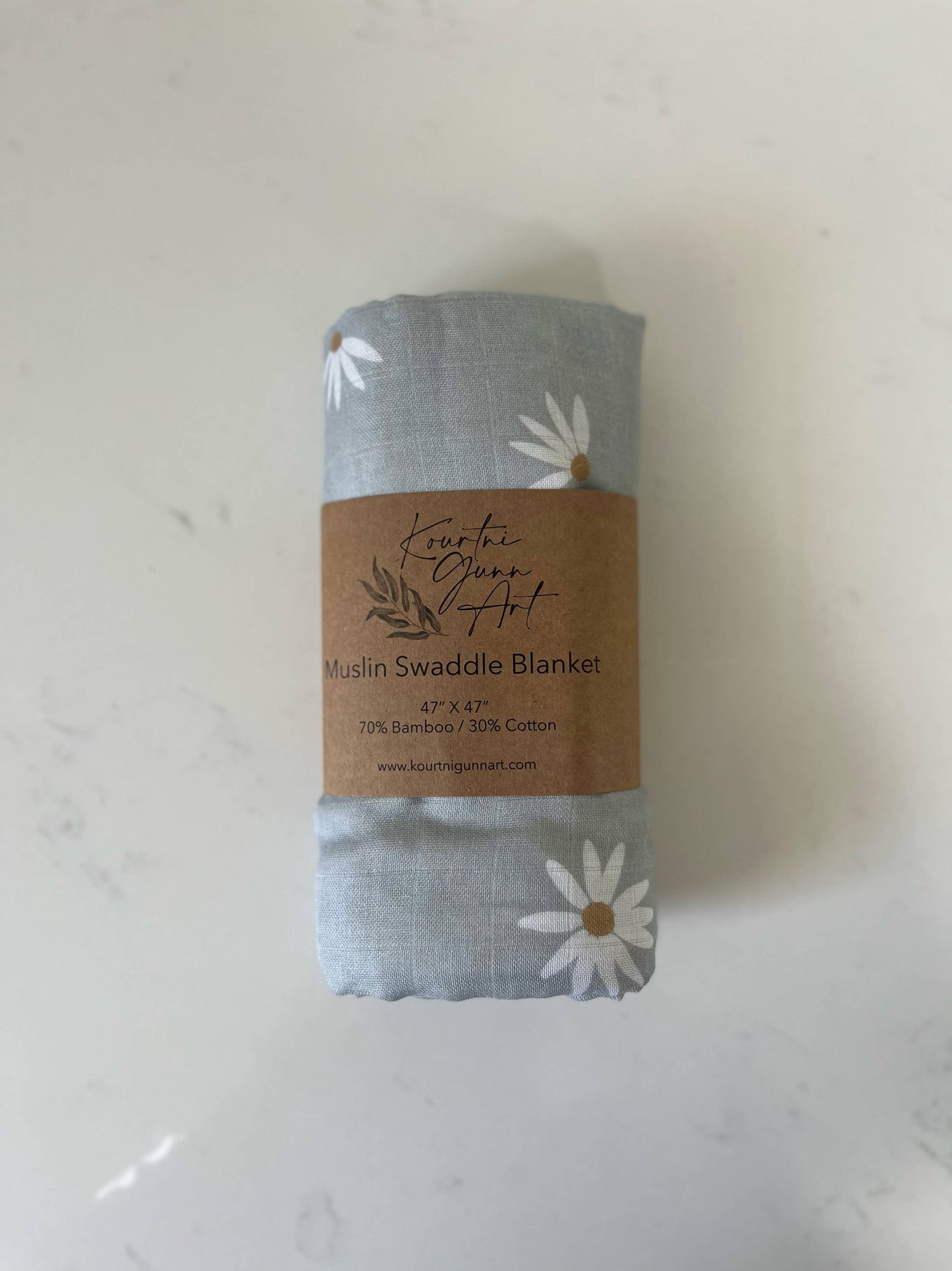 Daisy Swaddle Blanket, Blue Floral Muslin Baby Blanket