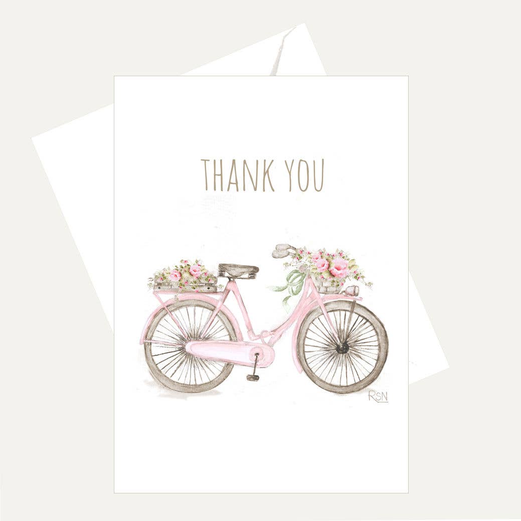 Bellflower Girl - Thank You - Pink Roses & Pretty Bicycle Friendship Card