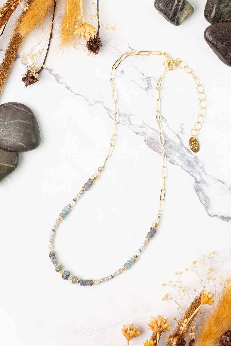 Anne Vaughan Designs Jewelry - Equinox 15-17" Aquamarine, Labradorite, Moonstone Collage Necklace