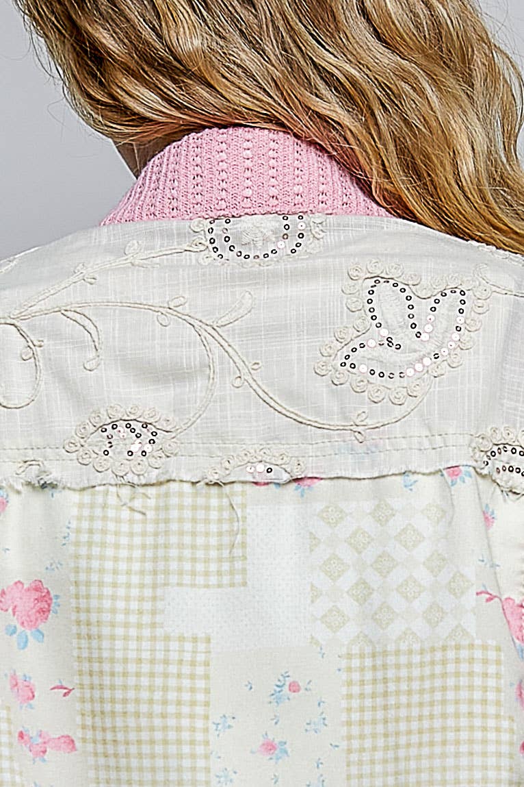 Pol Clothing - Printed Twill Ruffle Hem Lace-Up Cropped Jacket