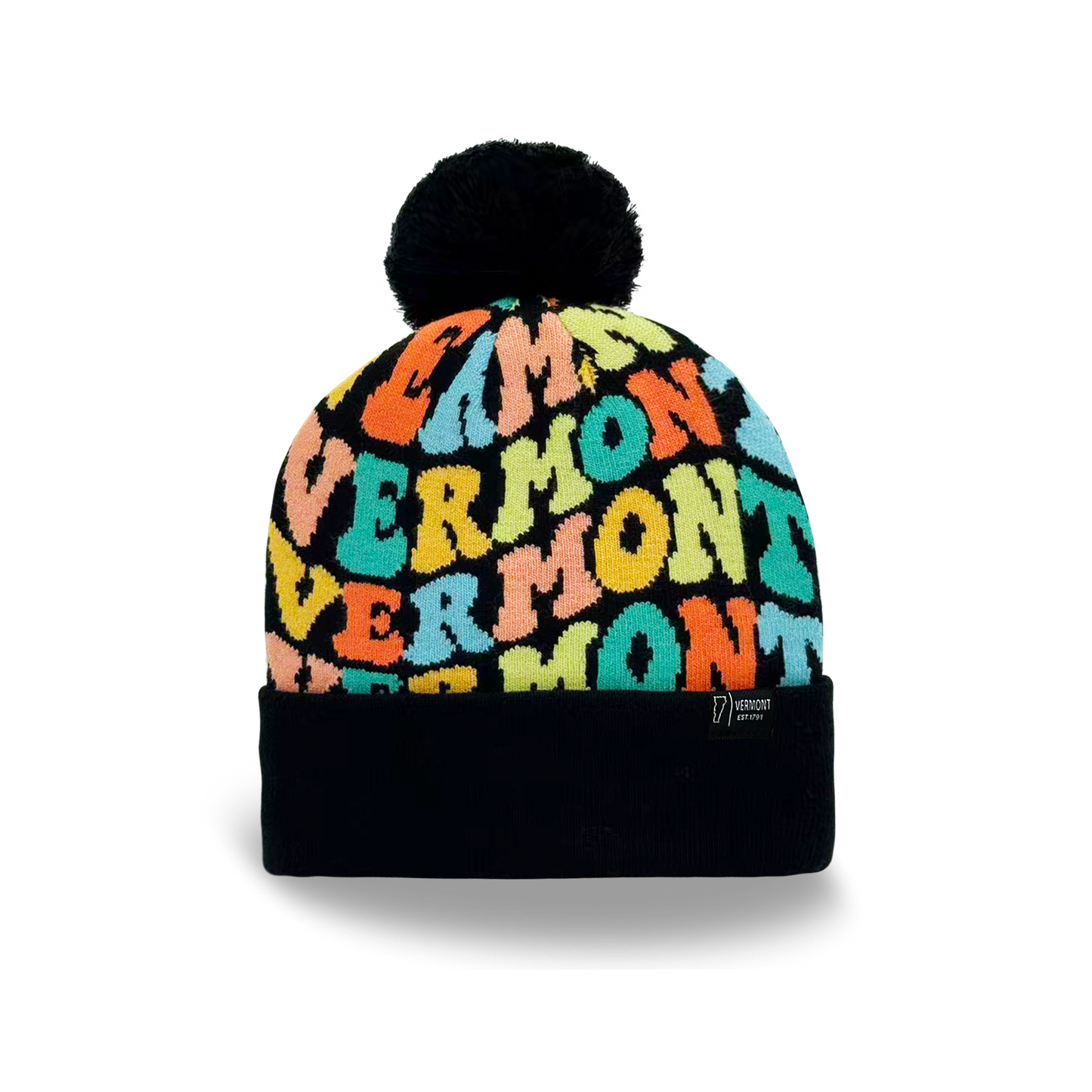 Northern Icons Creations INC - Vermont Colorful Letter Beanie Winter Knit Hat with Pom Pom for Cold Weather