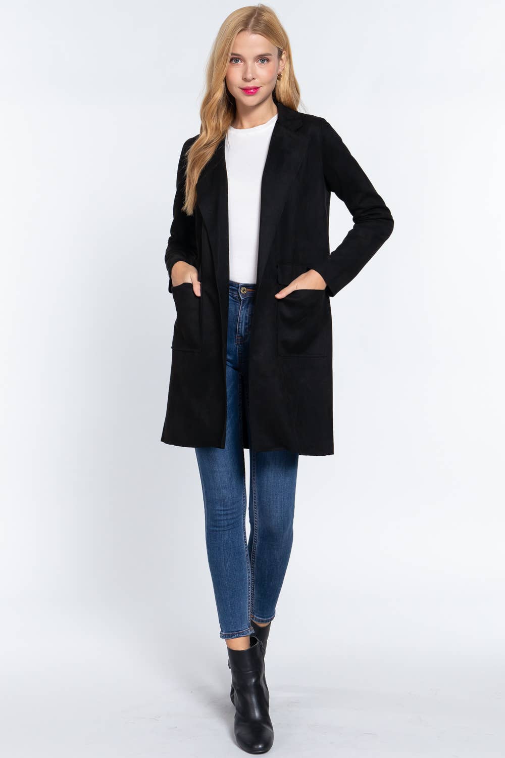 Active Basic | Active USA - Long Sleeve Open Front Faux Suede Jacket