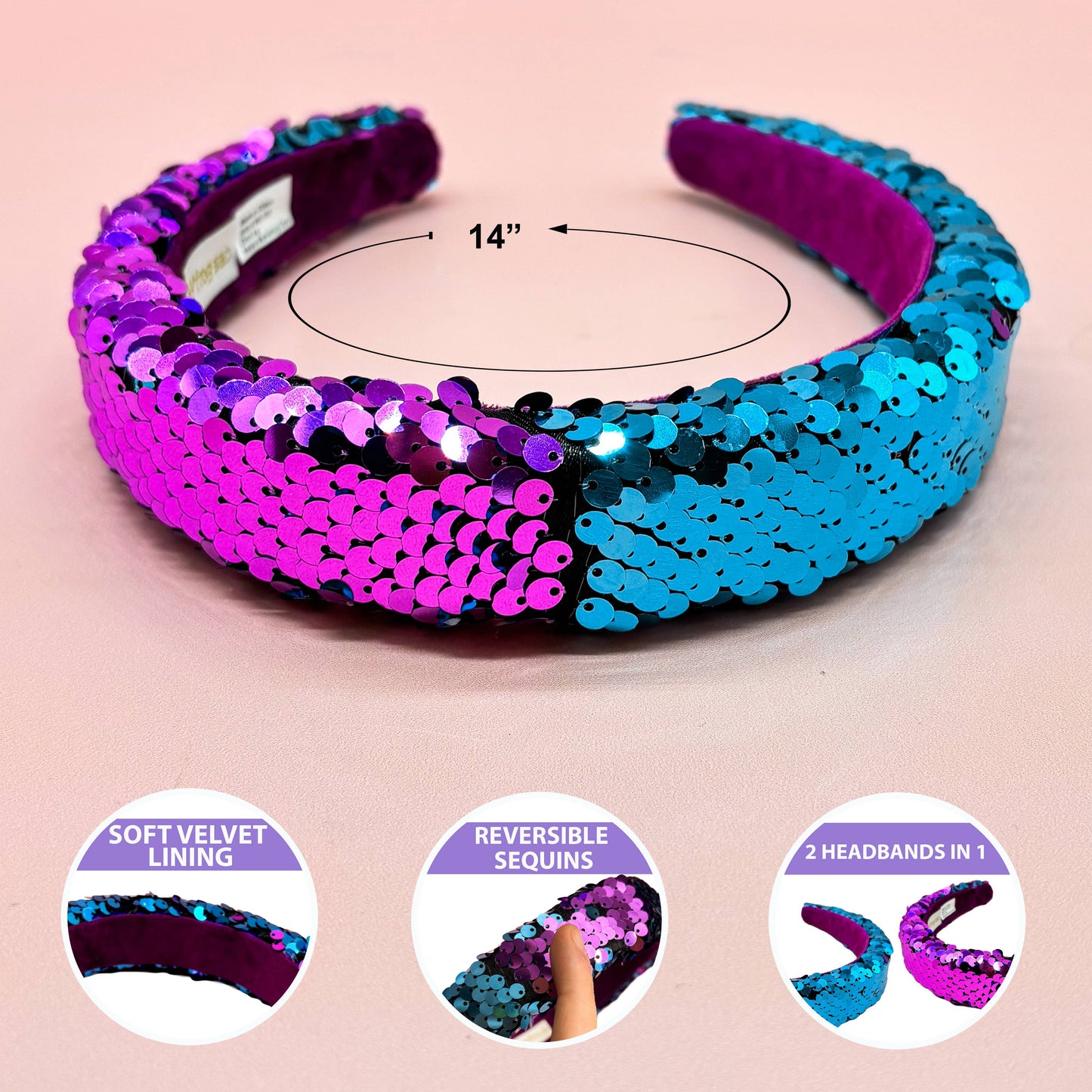 Frog Sac - Reversible Sequin Headband - Kids Padded Hair Band
