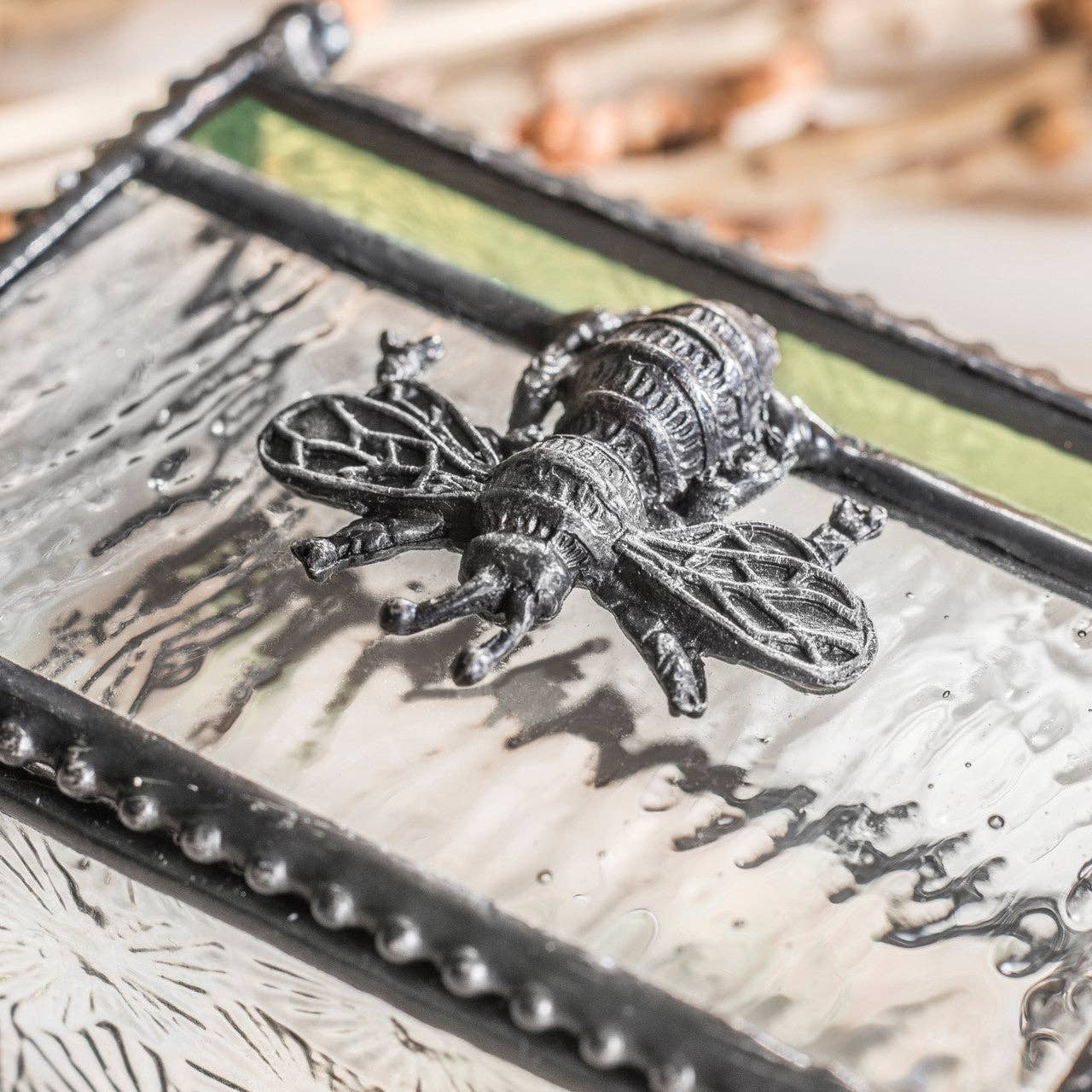 J Devlin Glass Art & Bert Anderson Collection - Box 753 Clear Florentine Glass with Bee