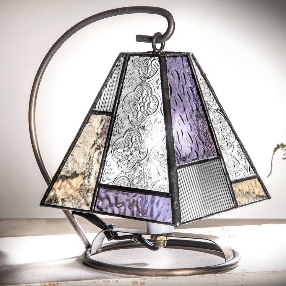 J Devlin Glass Art & Bert Anderson Collection - Lam 710-2 Purple,  Pale Green and Clear Textures Mini Lamp