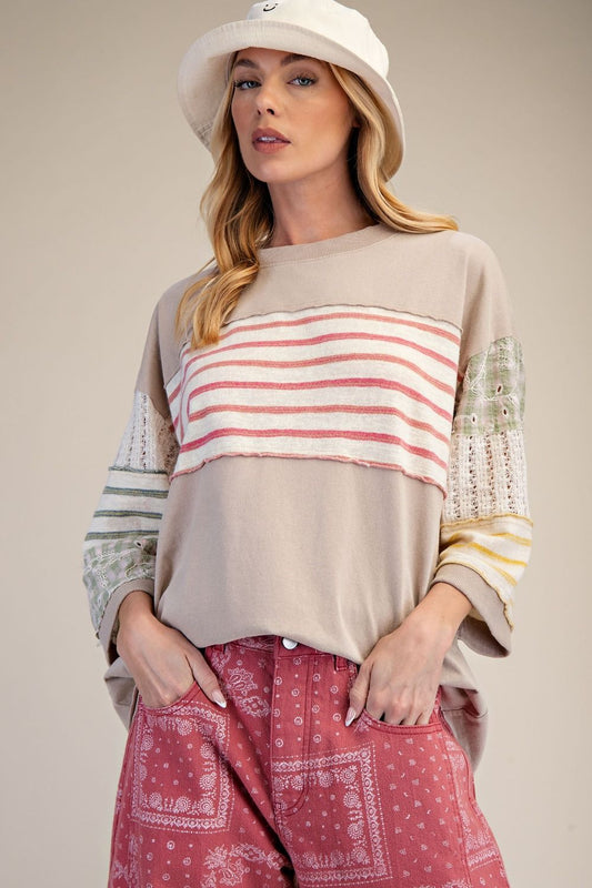 Lt Mushroom Stripe Top