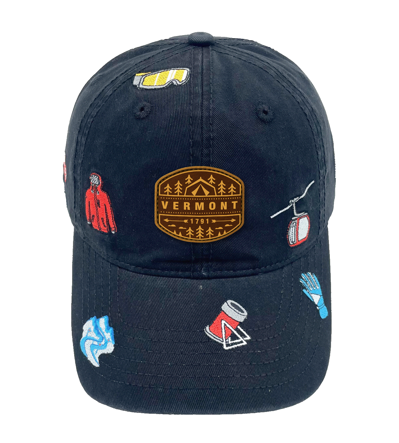 Northern Icons Creations INC - Vermont Ski Resort Embroidered Baseball Cap – Snow Mountain Winter Travel Adventure Hat