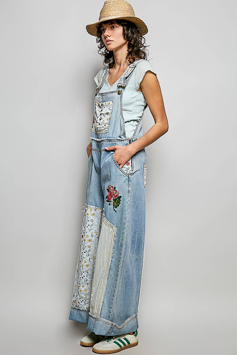 Pol Clothing - Oversized Fit Floral Patchwork Embroidery Overall