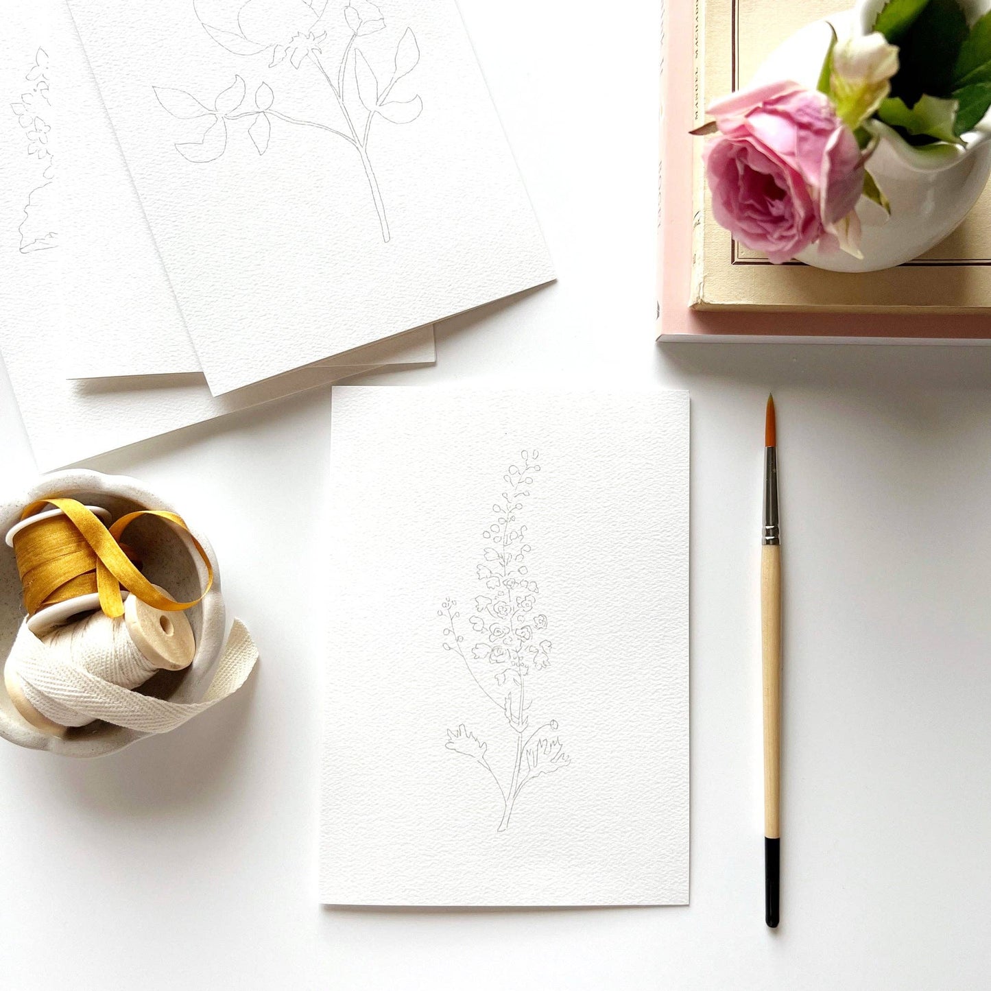 emily lex studio - Garden flowers paintable watercolor notecard set