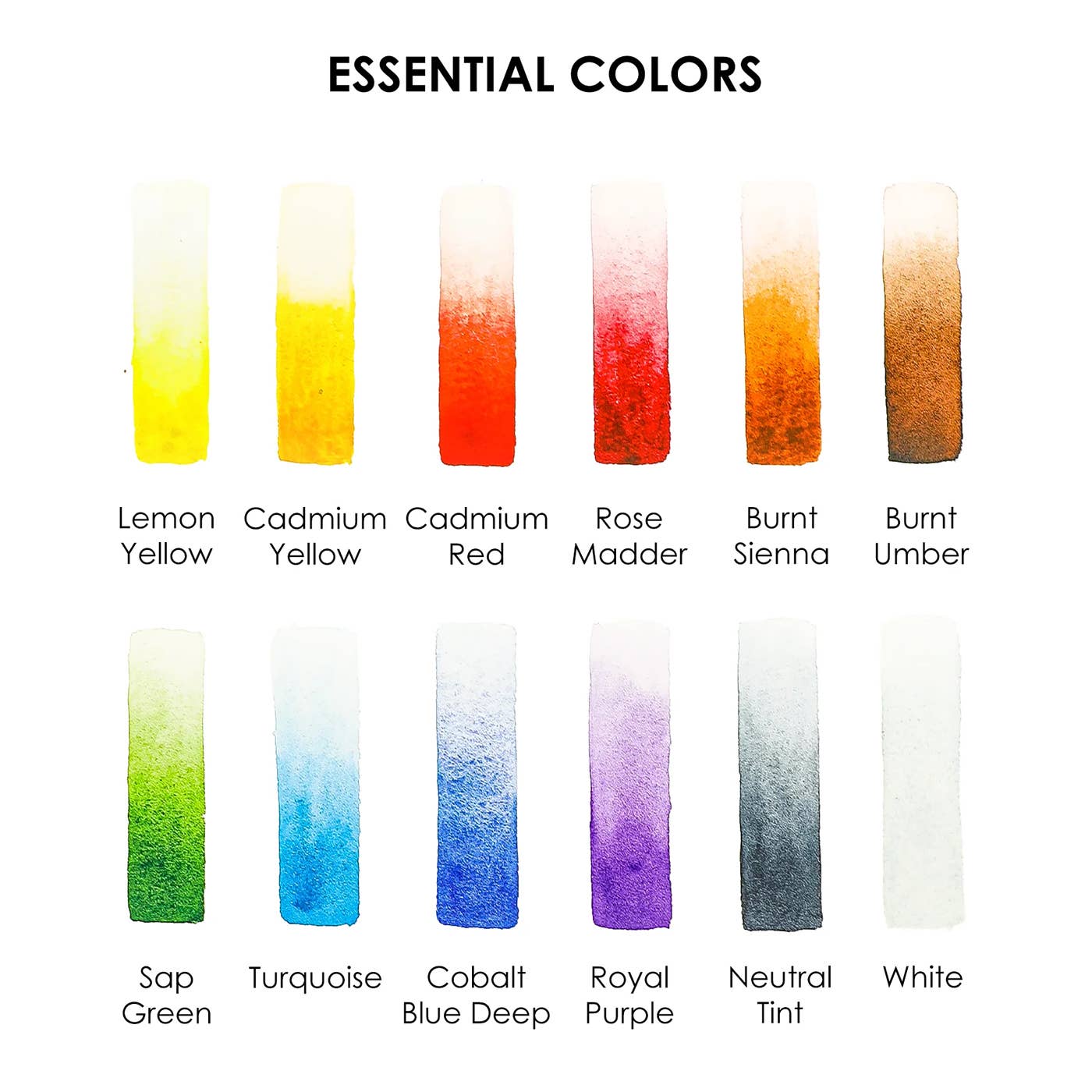 Grabie - Watercolor Pocket Set Of 12 With Brush - Essential Colors