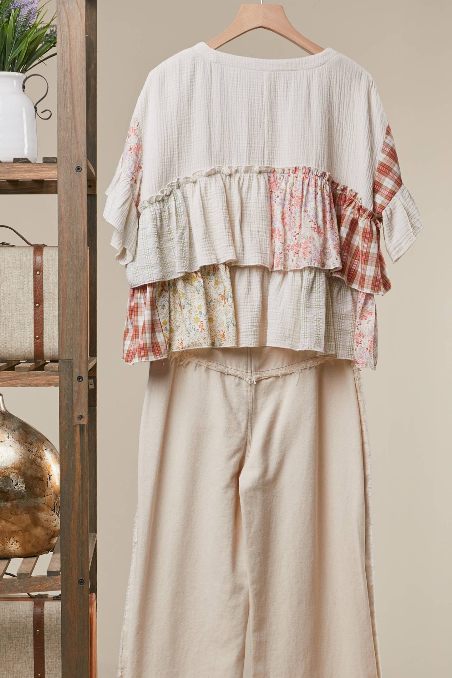 Mello. - Vintage Patchwork Ruffle Hem Top