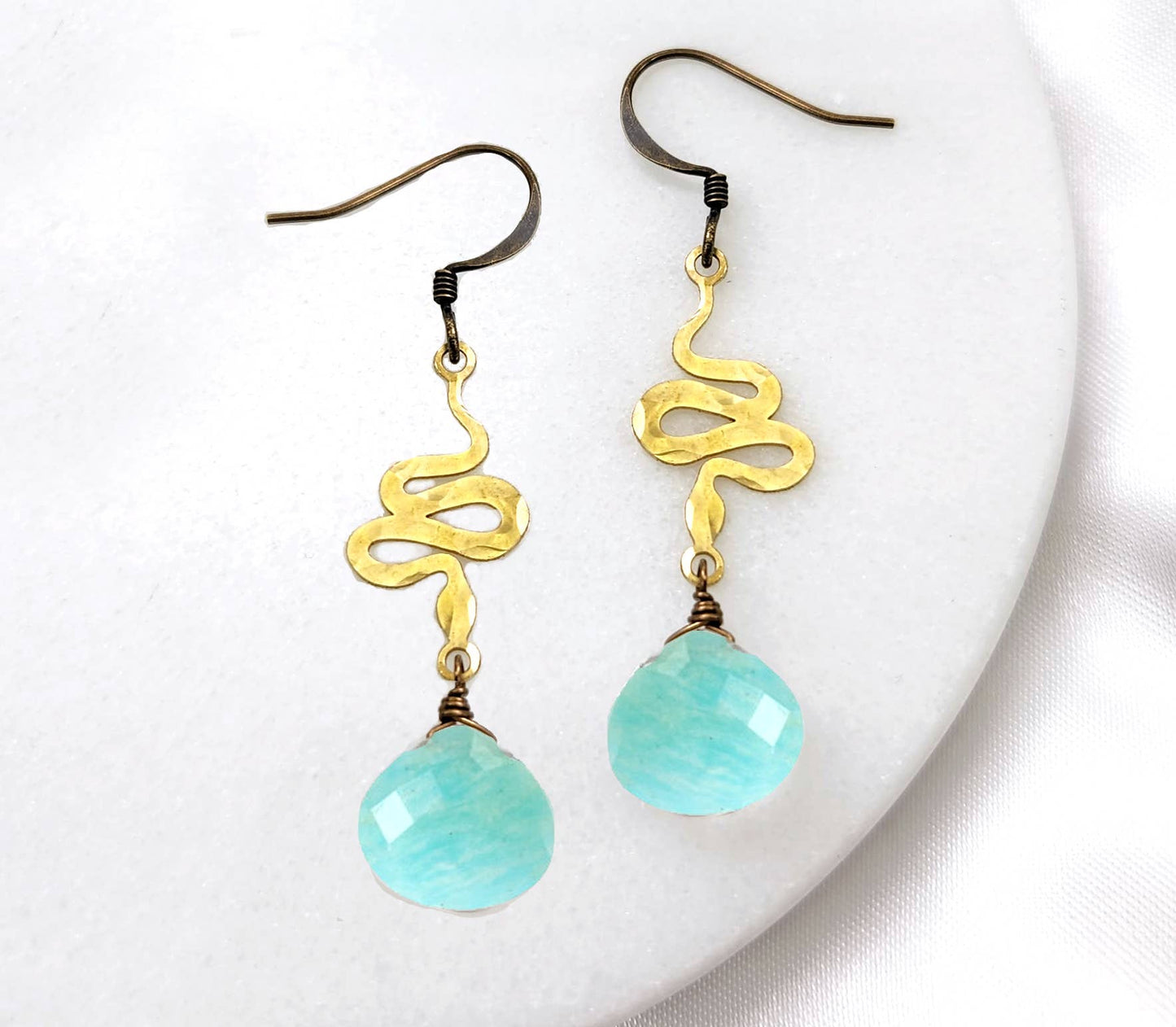 Edgy Petal Jewelry - Dainty Hammered Snake Gemstone Earrings in Multiple Colors