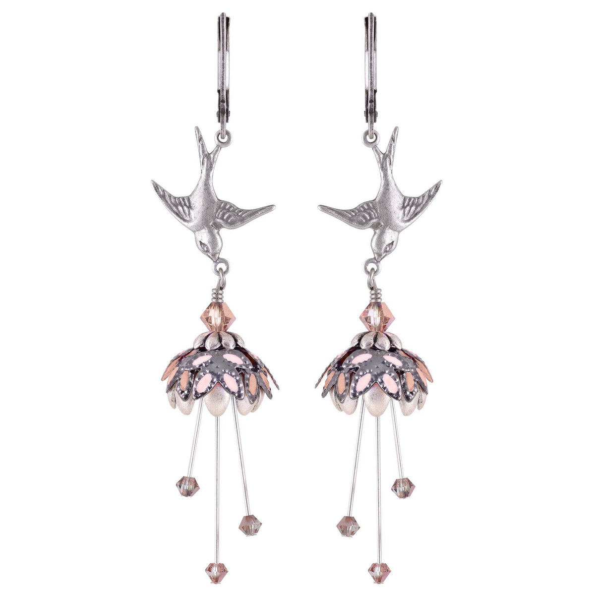 NoMonet - Flower Fairy: Floral Bird Hand Painted Earrings w/ Crystals