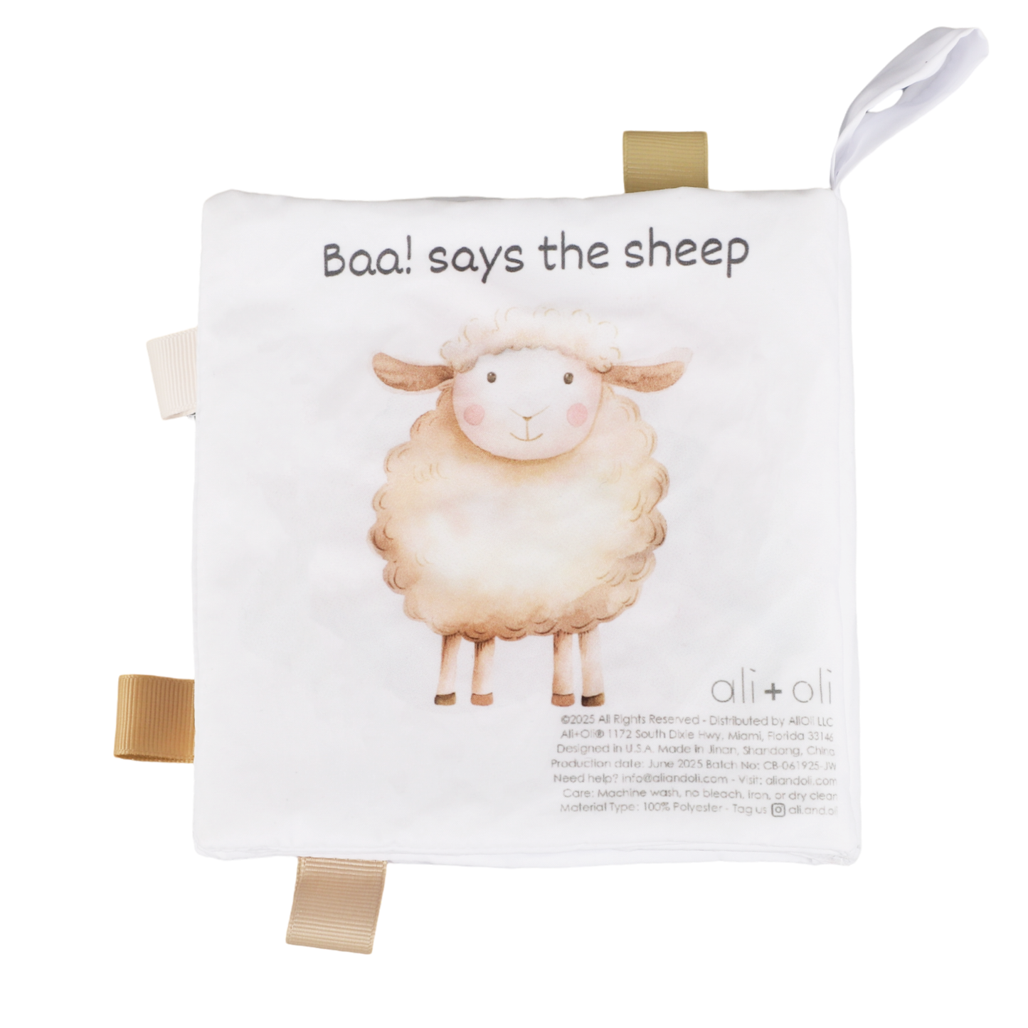 Ali+Oli - Farm Animals – 10-Page Taggies Soft Crinkle Cloth Baby Book