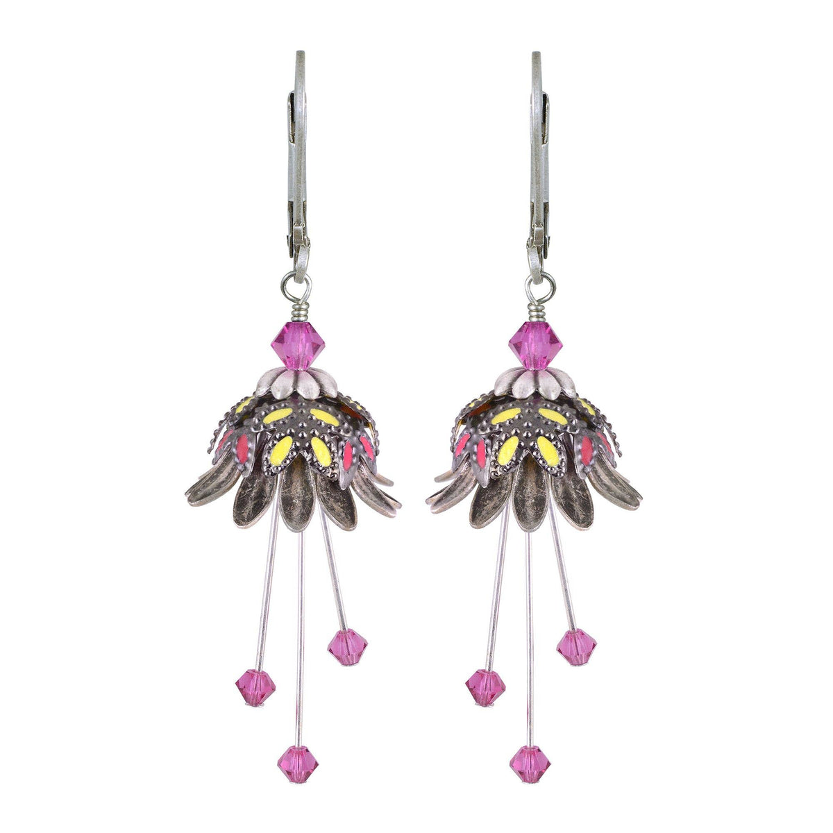 NoMonet - Flower Fairy: Painted Light Daisy Flower Earrings w Crystals