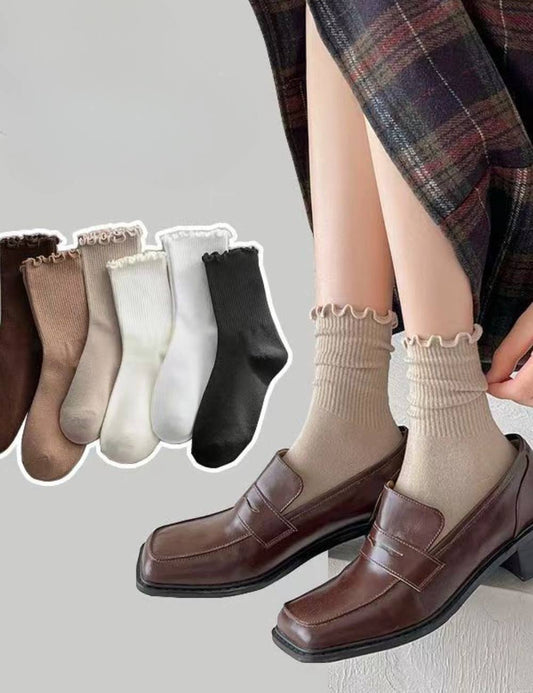 Sweetkama - Ladies Solid Color Baby Lock Cuff Cotton Socks SKASC4172