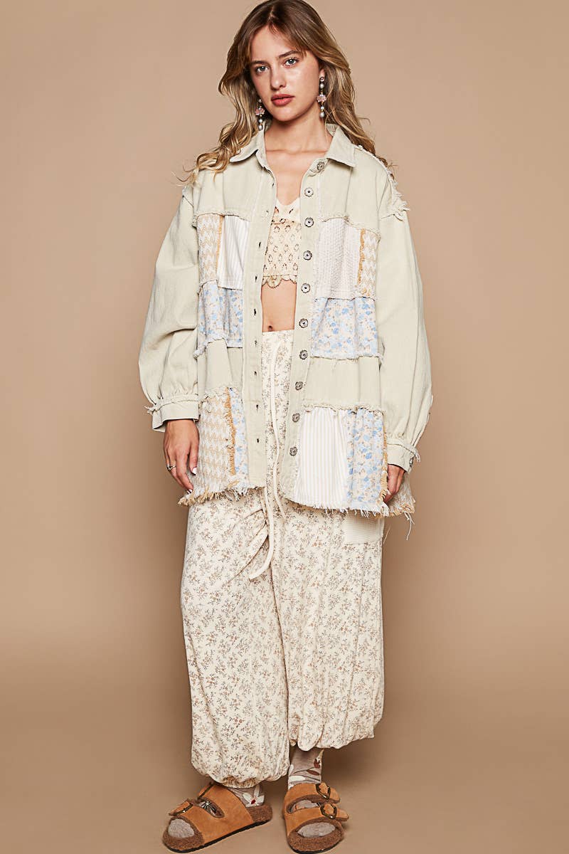 Pol Clothing - Oversize balloon sleeve mix fabrication jacket