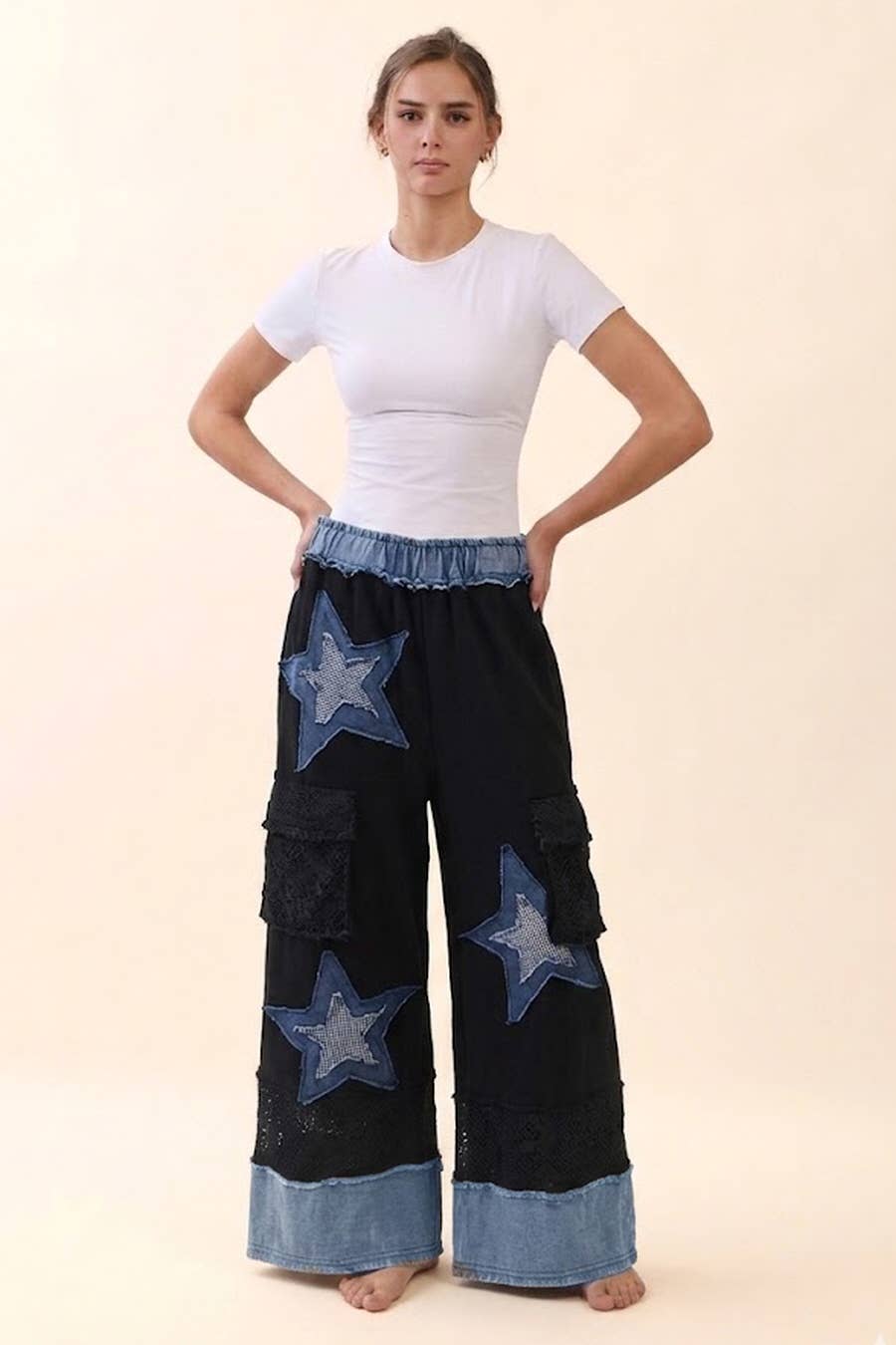 Oddi - Star Patch Wide Leg Pants
