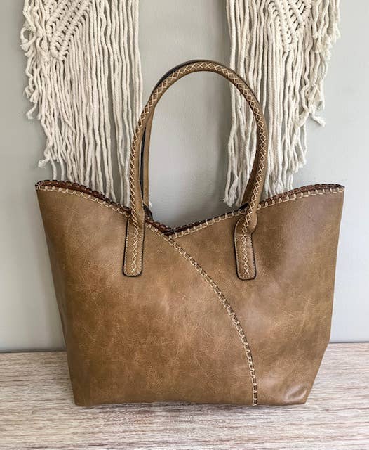 MiMi Wholesale - COL001-2 2-in-1 Stitch Trim Detail Shoulder/Tote Set Bag
