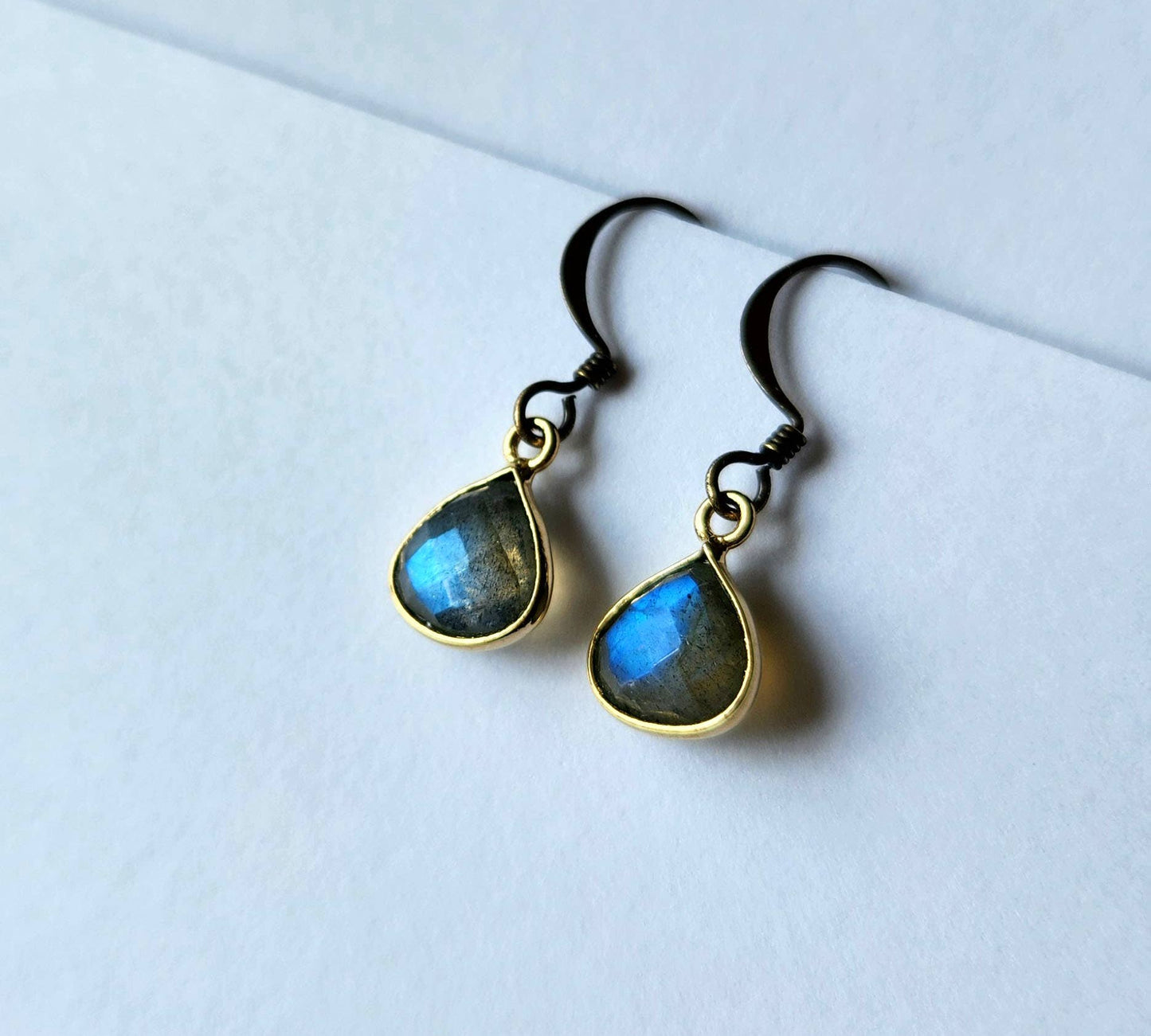 Edgy Petal Jewelry - Labradorite Gold Frame Earrings (Choose Metal)