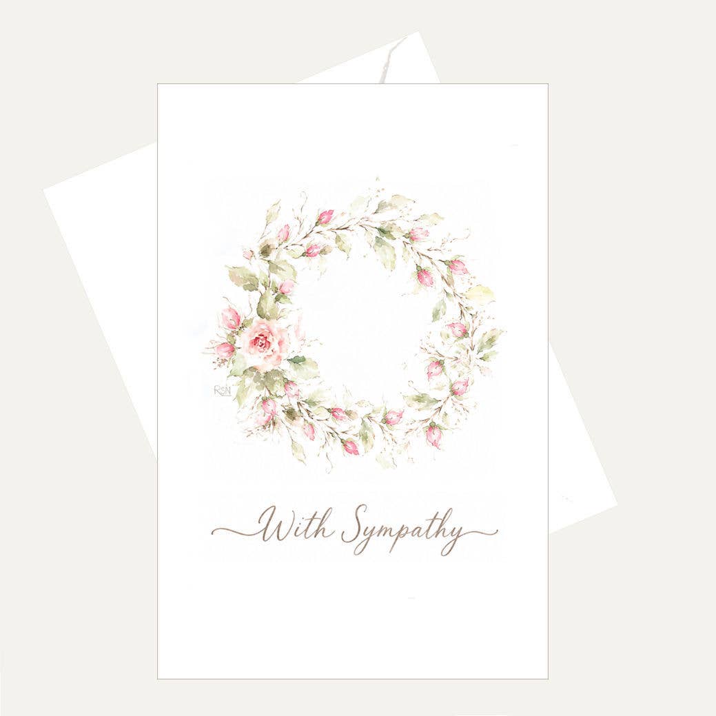 Bellflower Girl - With Sympathy | Pink Rose Watercolor Wreath | Sympathy Card