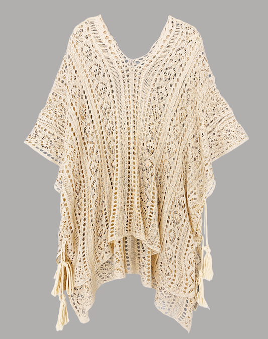JC Sunny Fashion - JC063308 Sided-Tassel Detailed Crochet Tunic