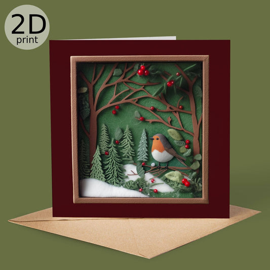 Good Post Day - Robin and Berries 2D Printed Shadow Box Card